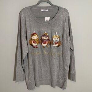 NEW EVANS Grey Sequin Robin Christmas Sweater‎ Seasons Tweetings Plus Size 26 28